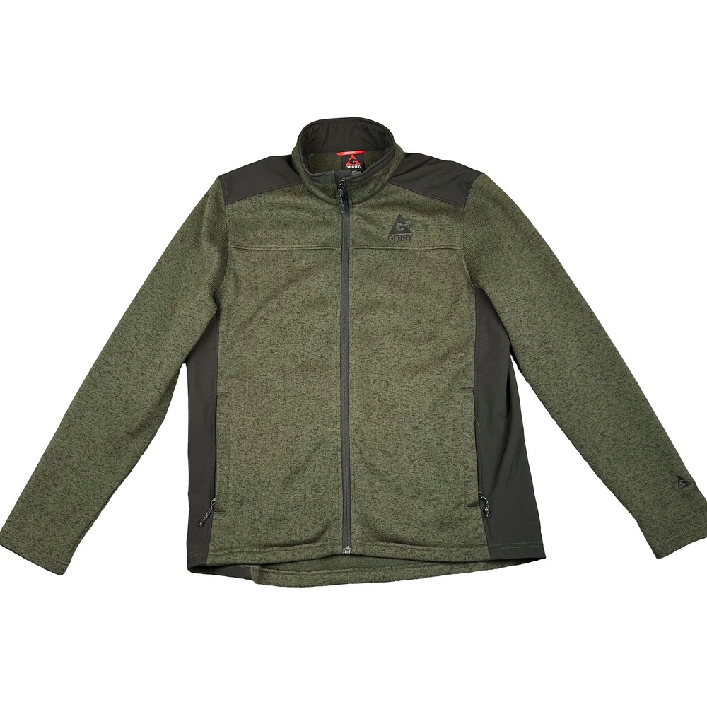 Gerry Mens Full Zip Sweater Fleece Techwear Knit Jacket Olive Green Heather L